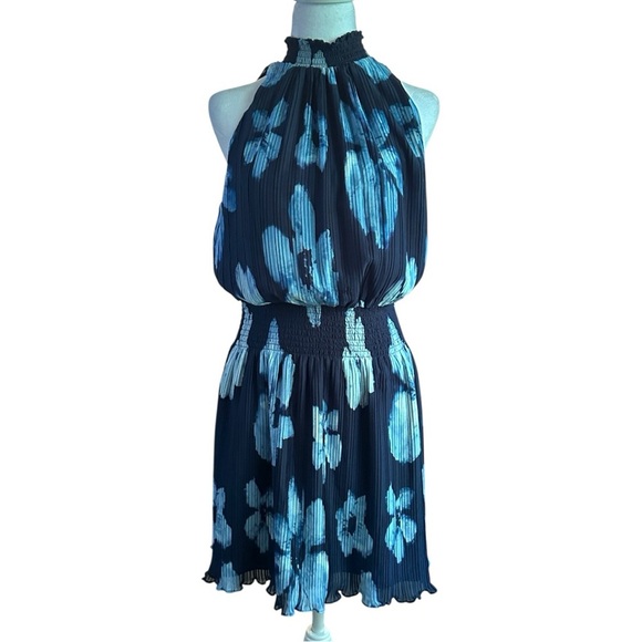 Ramy Brook Janie Blue Floral Mini Dress - High Neck Size Medium - New with Tags - Picture 1 of 9